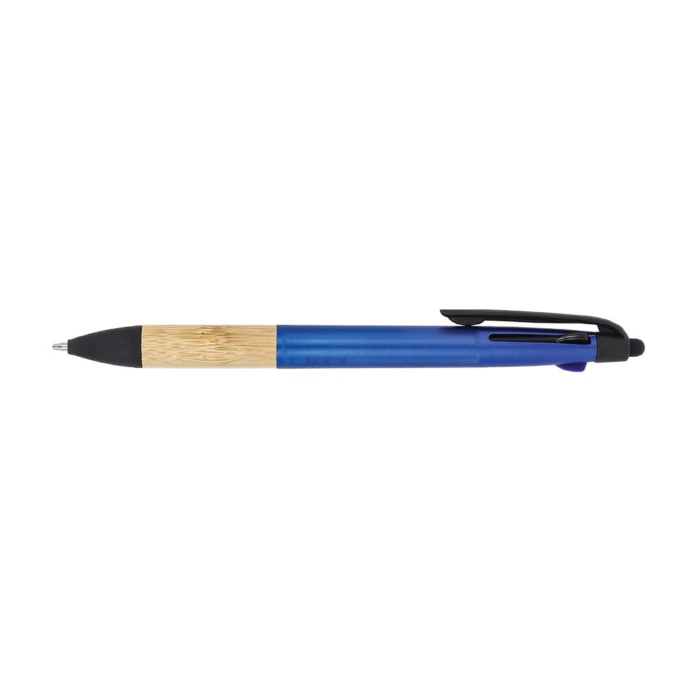 3-kleuren pen met bamboe grip — drukvlak 90 graden onder de clip
