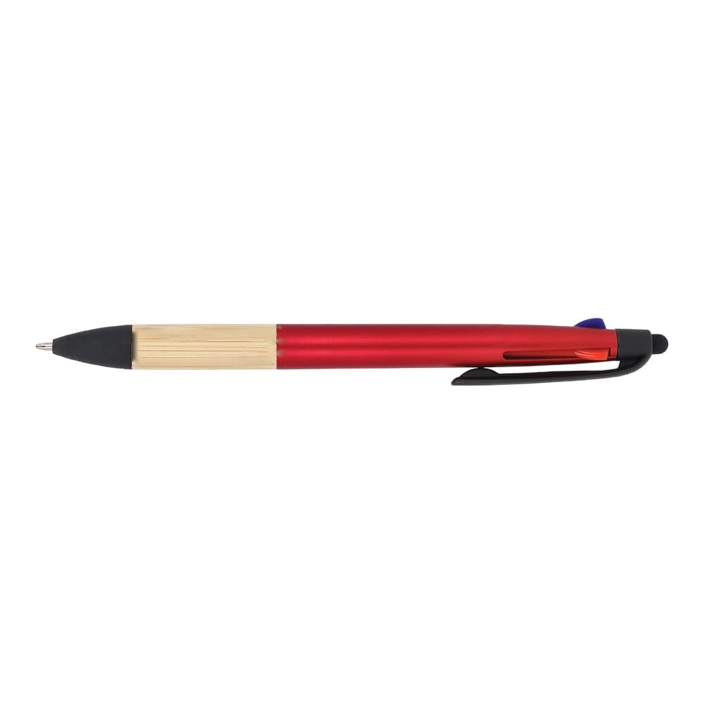 3-kleuren pen met bamboe grip — drukvlak 270 graden van de clip