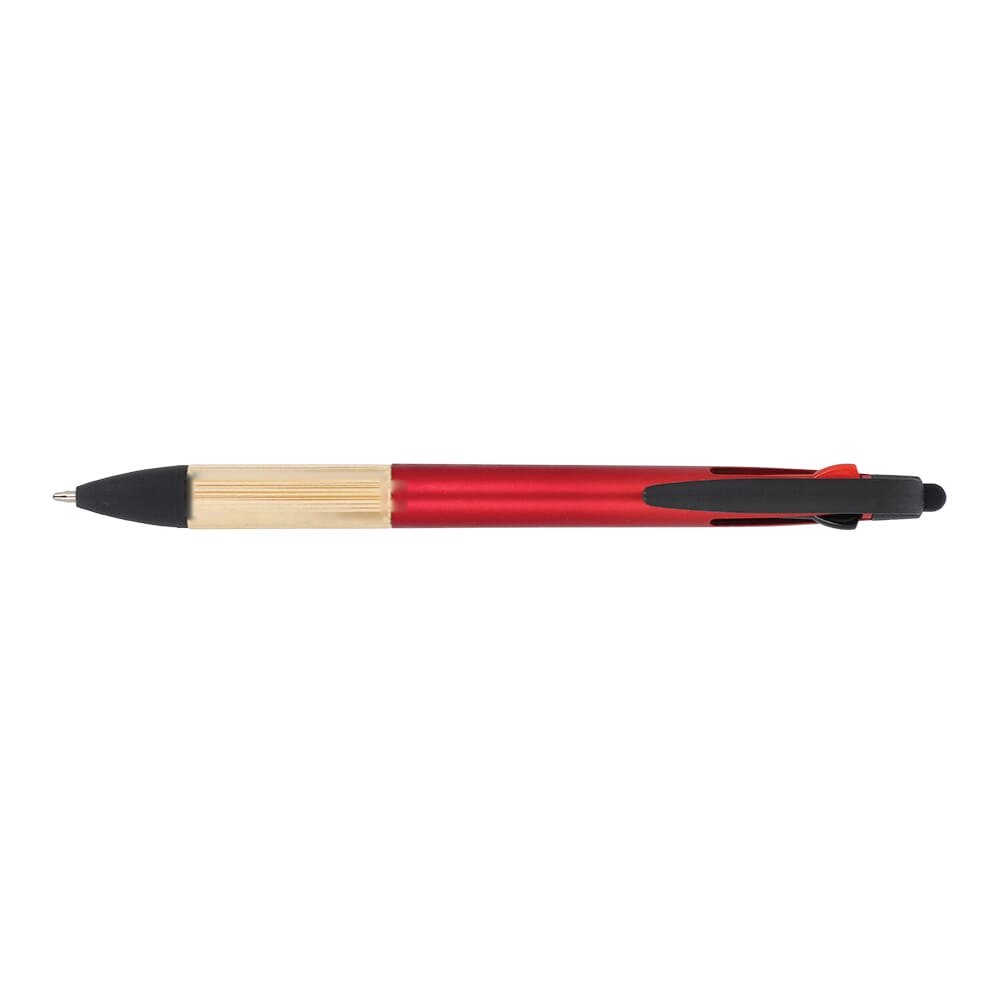 3-kleuren pen met bamboe grip — drukvlak verlengde van de clip