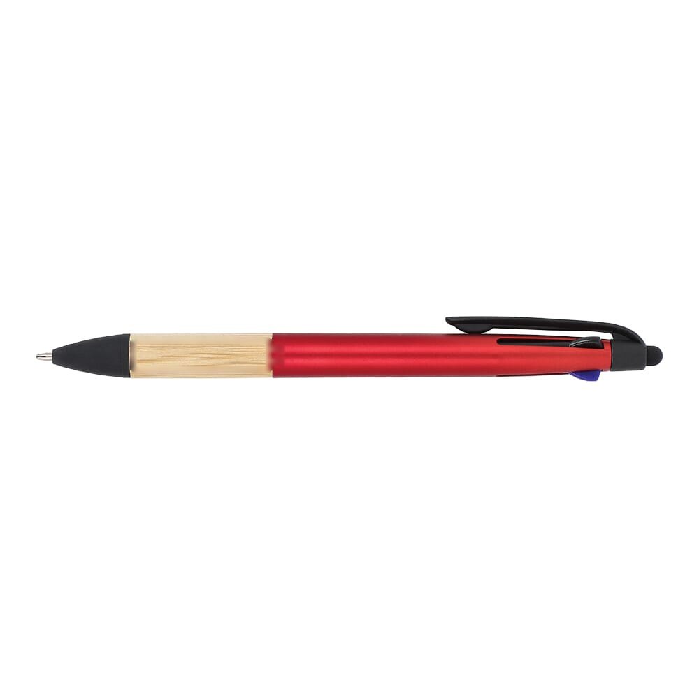 3-kleuren pen met bamboe grip — drukvlak 90 graden van de clip