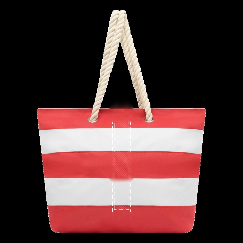 SYLT - Strandtas van 300D polyester — drukvlak gecentreerd op de boven coloured stripe op de achterzijde