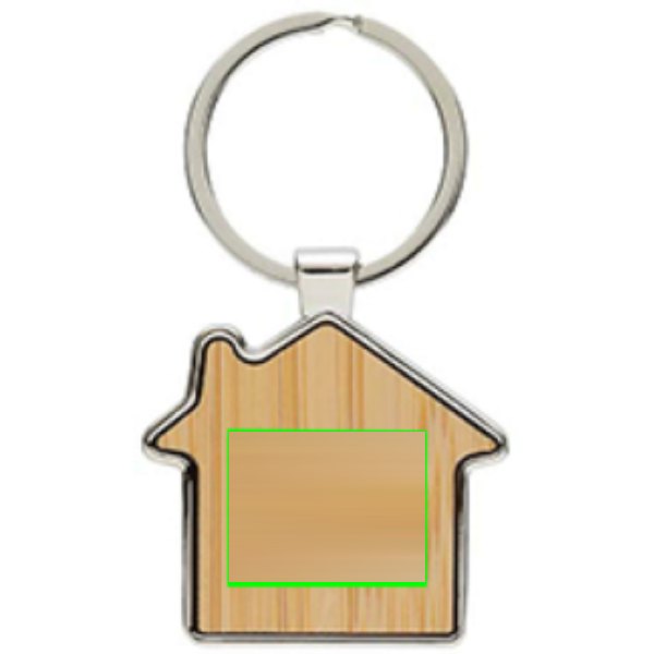 RCS huissleutelhanger van gerecycled zinc alloy met bamboe — drukvlak artikel voorzijde