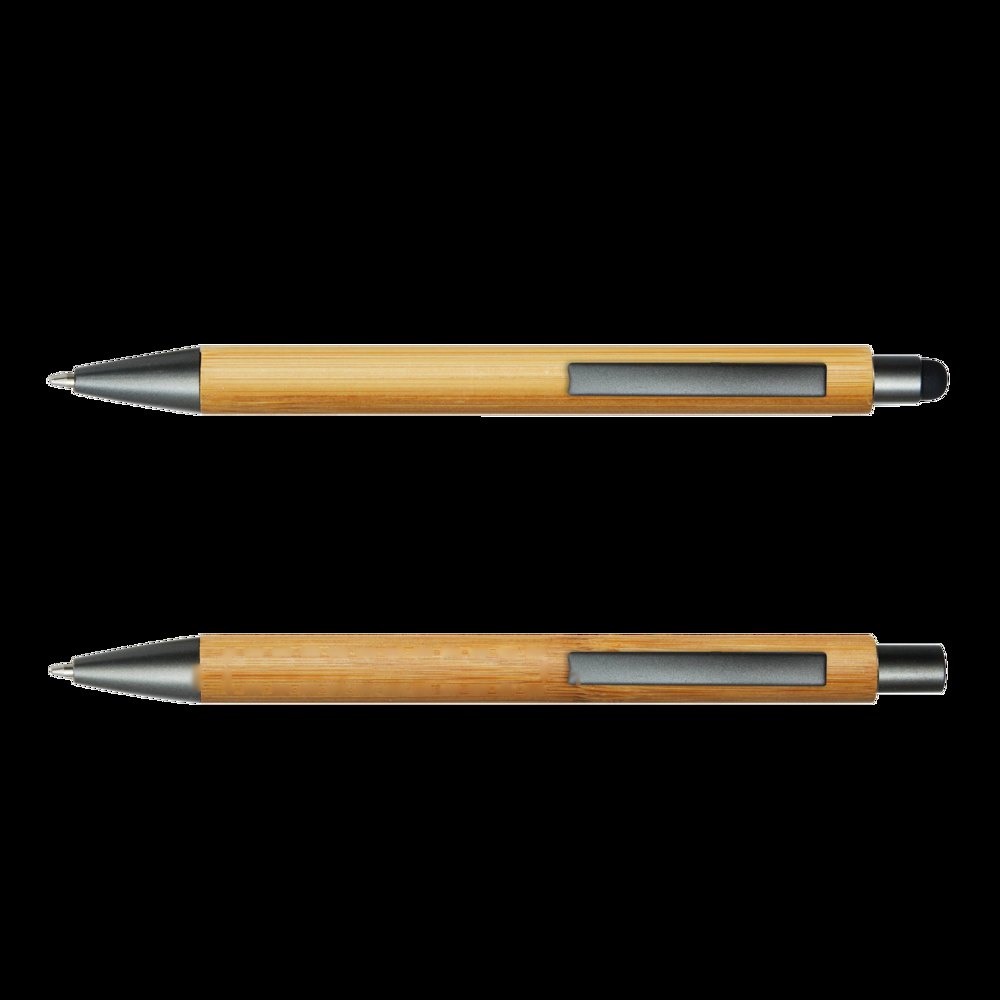 DOUBLE BAMBOO REVISED - Schrijfset — drukvlak onder de clip van de pen
