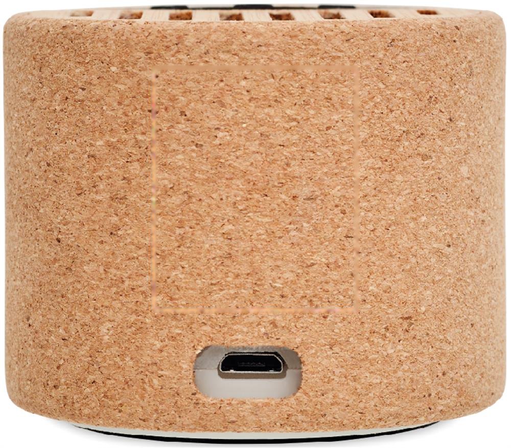 ROUND + - Kurken draadloze luidspreker — drukvlak achterkant boven usb-poort