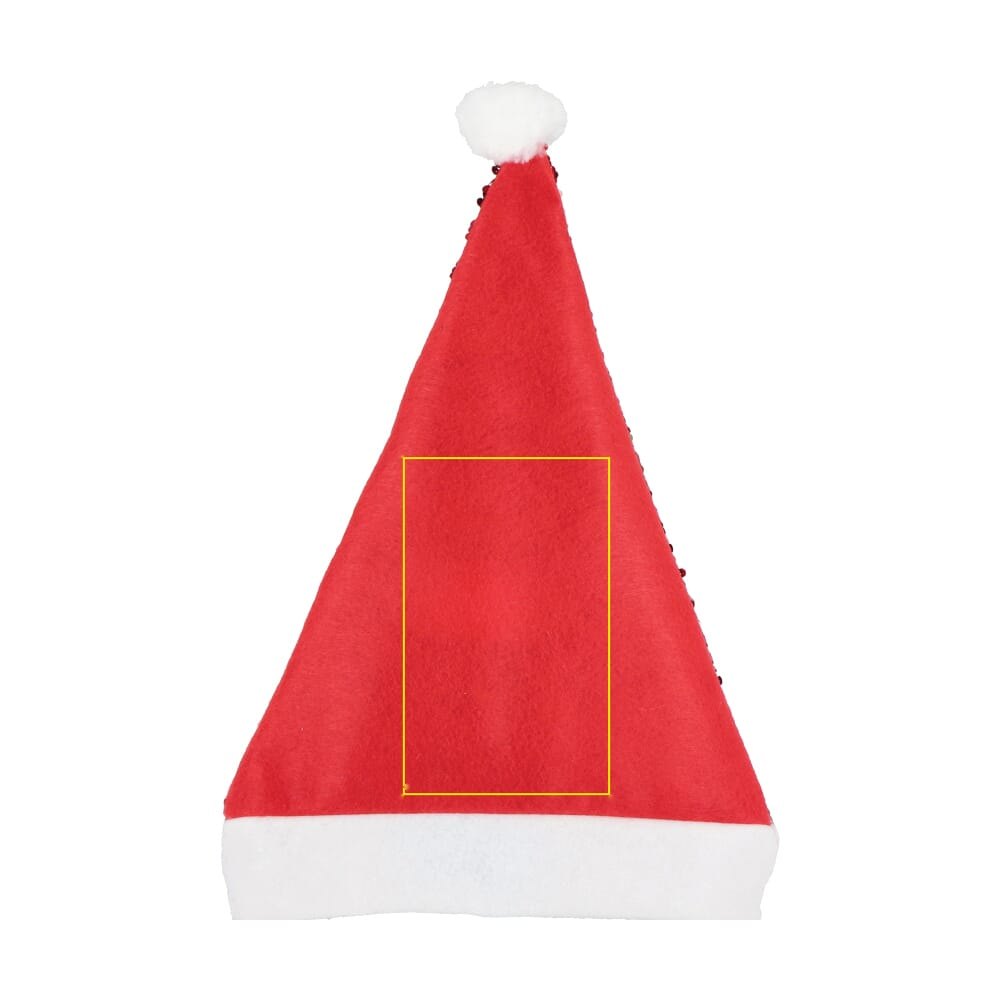 Tweekleurige pailletten kerstmuts — drukvlak op de rode voorkant