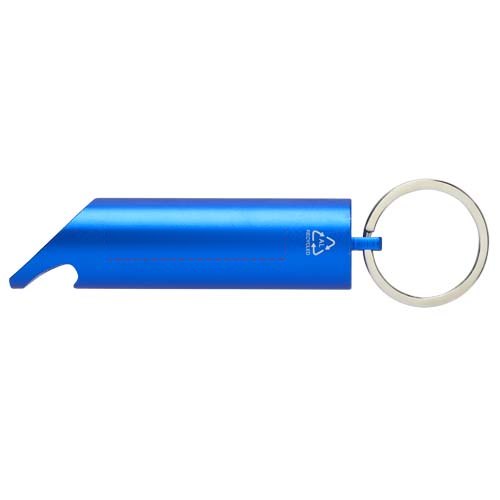 Flare led-lamp en flesopener van gerecycled aluminium met sleutelhanger — drukvlak voorzijde