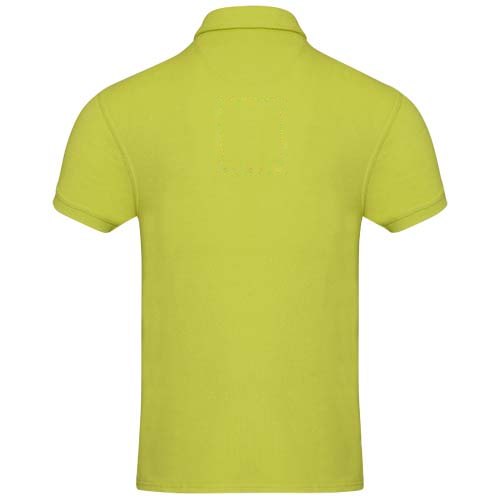 Akoya 230 g/m² gerecyclede terry unisex polo — drukvlak impact hoog op de achterzijde