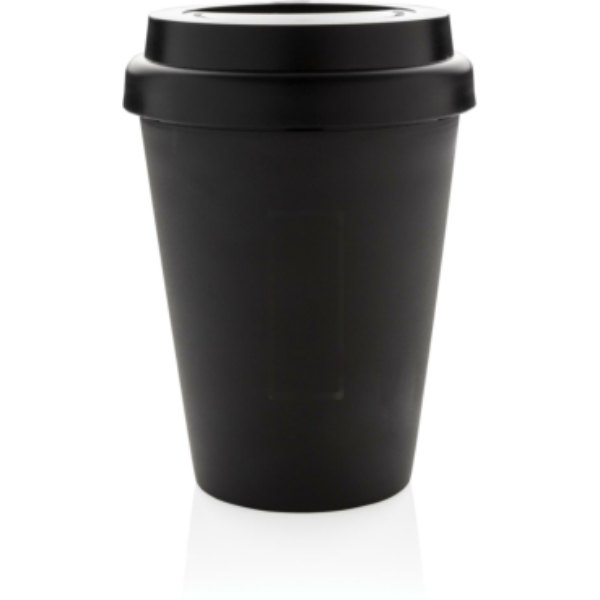 Herbruikbare dubbelwandige koffiebeker 300ml — drukvlak artikel voorzijde midden