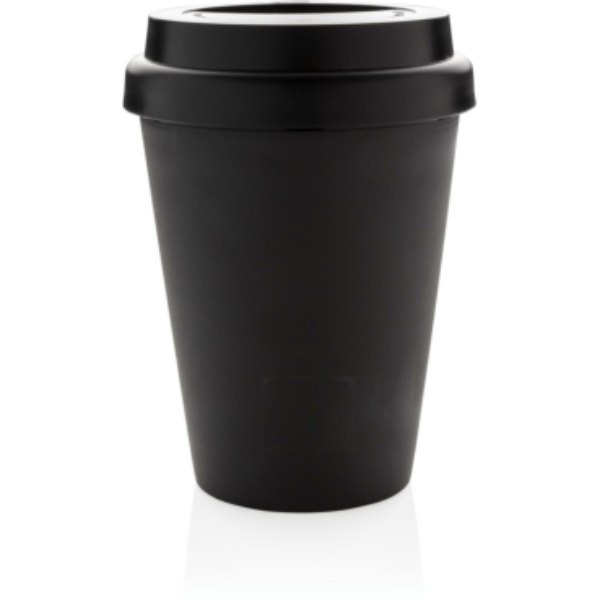 Herbruikbare dubbelwandige koffiebeker 300ml — drukvlak artikel achterzijde beneden