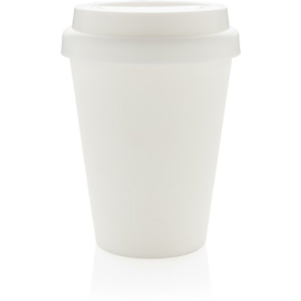 Herbruikbare dubbelwandige koffiebeker 300ml — drukvlak artikel voorzijde onder