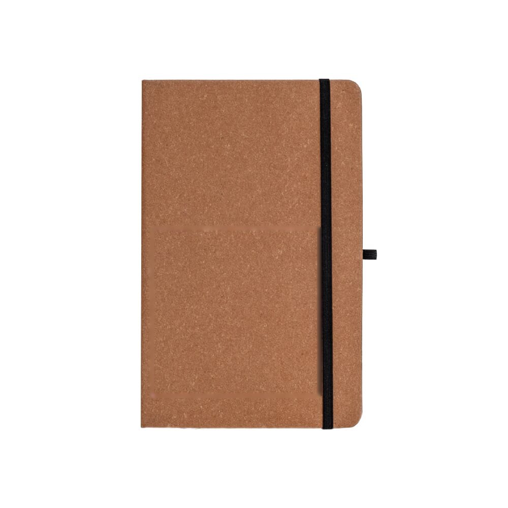 Hardcover notebook recycled leer A5 — drukvlak voorzijde onder