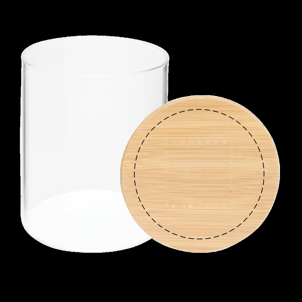 ECO STORAGE S - Glazen voorraadpot, kruiden enz., inhoud ca. 450 ml. — drukvlak gecentreerd op de deksel