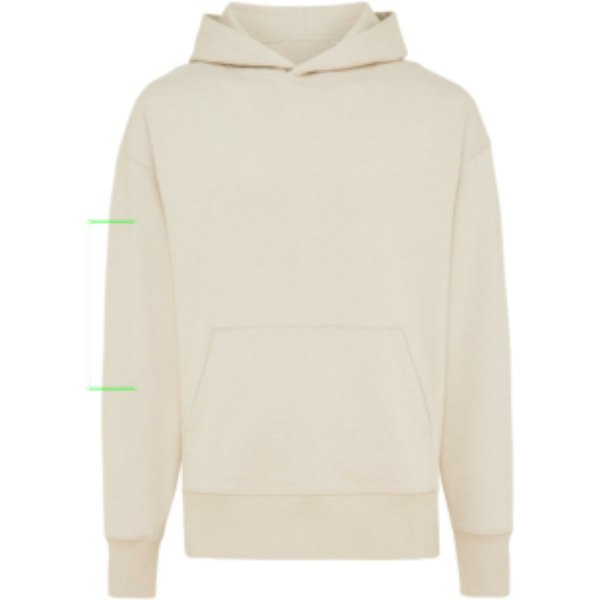 IQONIQ Yoho gerecycled katoen relaxed hoodie — drukvlak mouw rechts