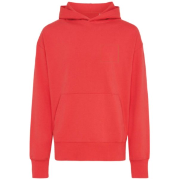 IQONIQ Yoho gerecycled katoen relaxed hoodie — drukvlak borst linkerzijde