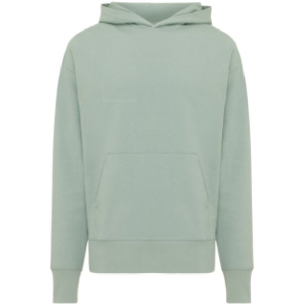 IQONIQ Yoho gerecycled katoen relaxed hoodie — drukvlak borst rechterzijde