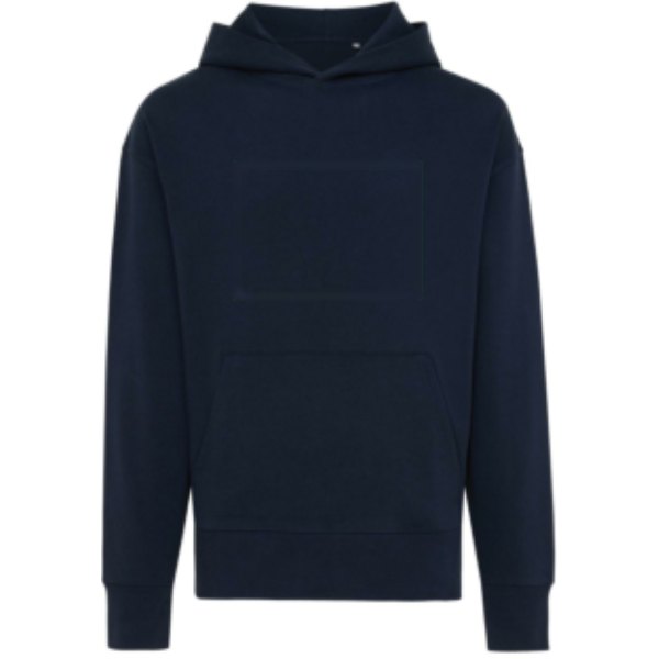 IQONIQ Yoho gerecycled katoen relaxed hoodie — drukvlak artikel voorzijde