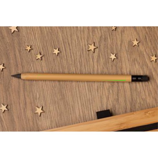 Bamboe notitieboek en infinity potlood set — drukvlak pen