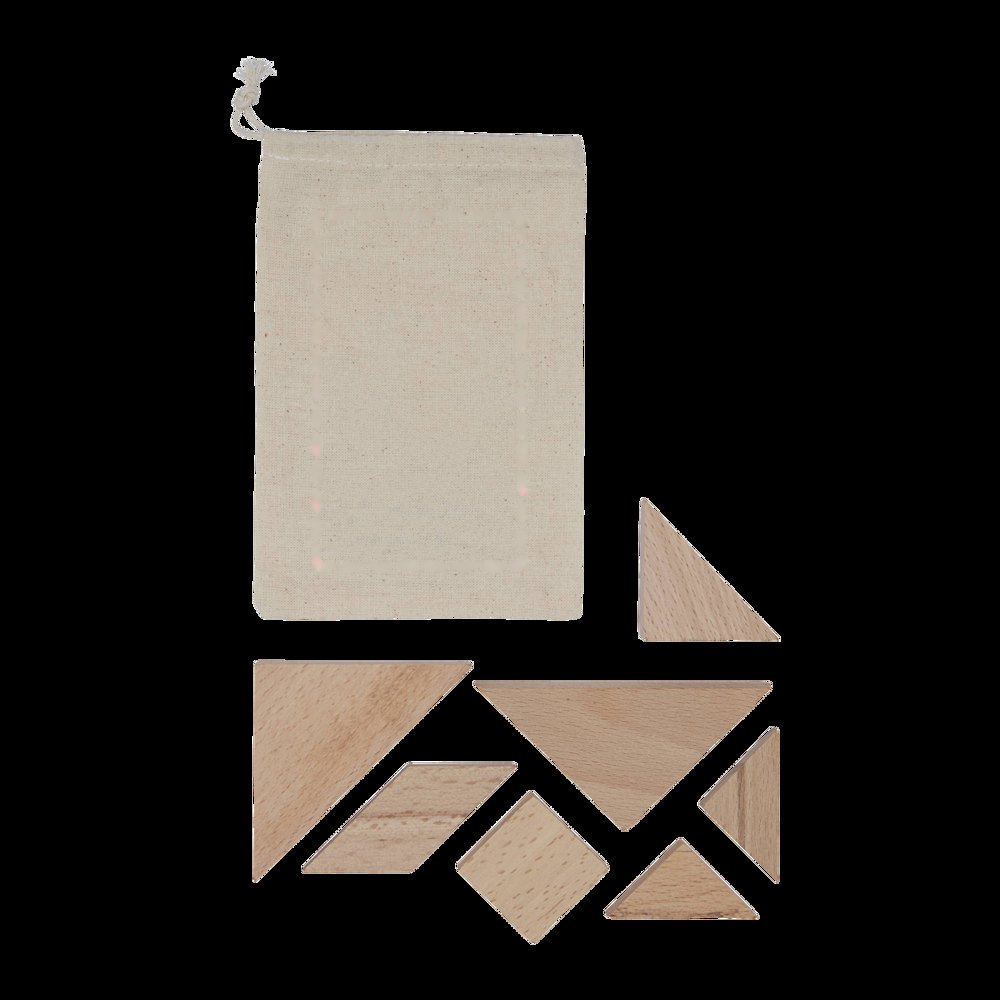 TANGRAM - Houten puzzel — drukvlak gecentreerd op de achterzijde van de tas