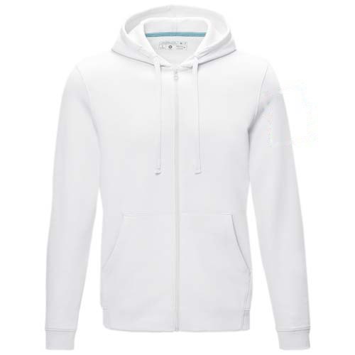 Ruby heren biologische gerecyclede hoodie met volledige rits — drukvlak linker bicep