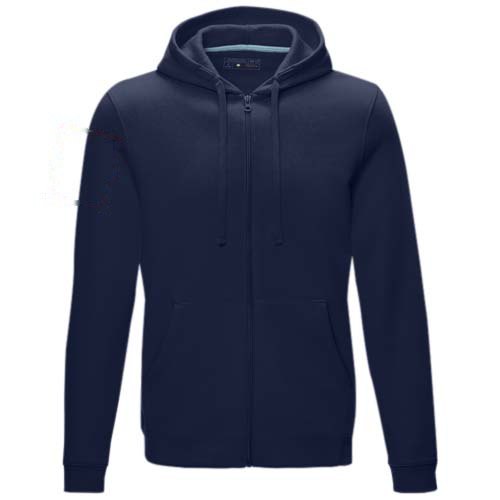 Ruby heren biologische gerecyclede hoodie met volledige rits — drukvlak rechter bicep