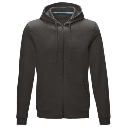 Ruby heren biologische gerecyclede hoodie met volledige rits — drukvlak linker borst