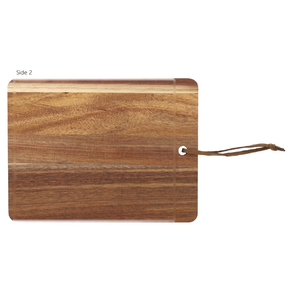 Acacia serveerplank 20 x 15 x 1.2cm — drukvlak vrijwel de gehele achterkant