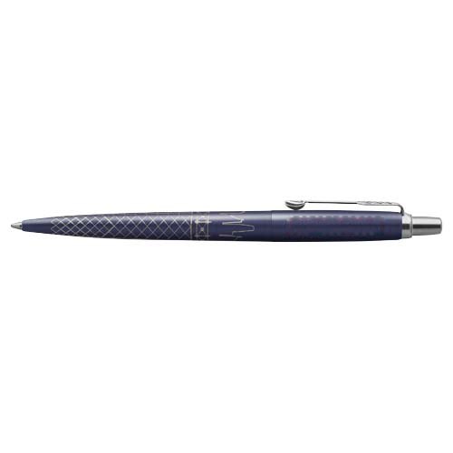 Parker Jotter SE Global Icons balpen (blauwe inkt) — drukvlak dop