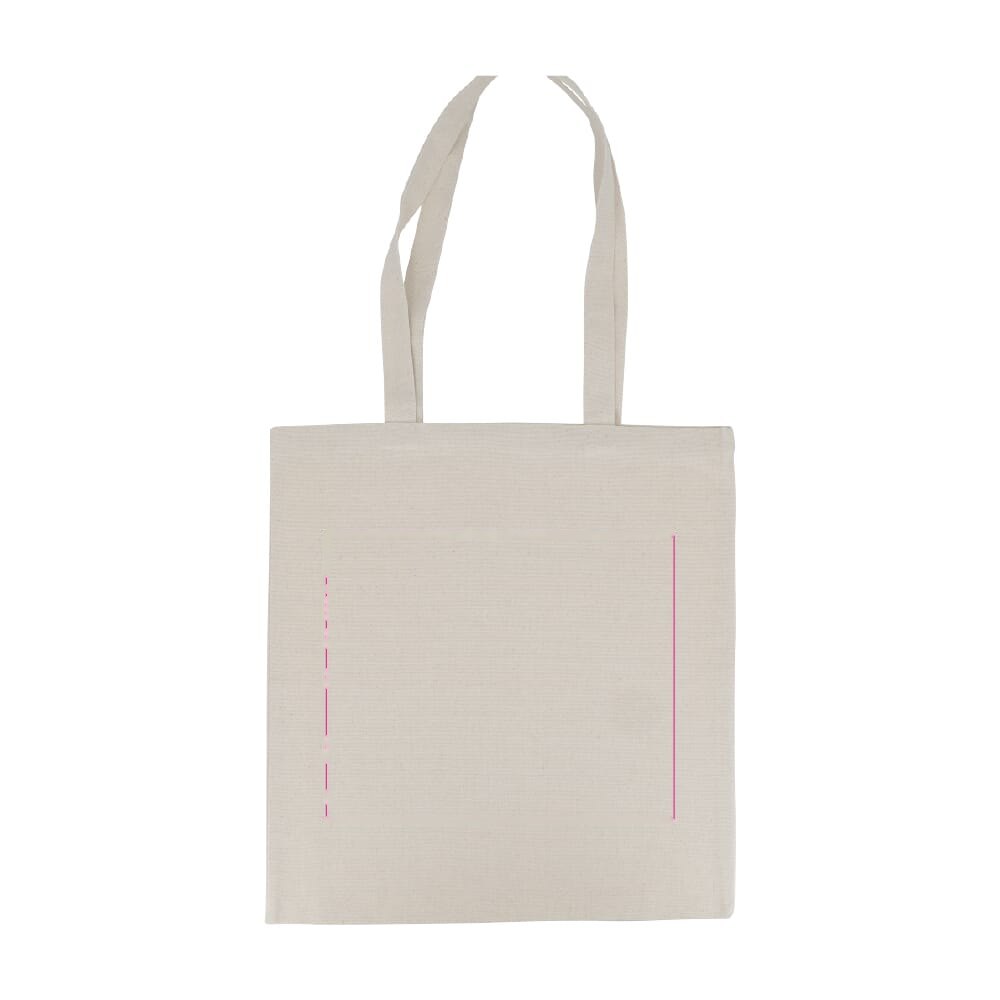Schoudertas katoen ecru OEKO-TEX® lang 220g/m² 38x42 cm — drukvlak midden op achterzijde