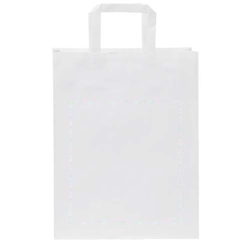 Papieren tas 80-90 g/m2 gemaakt van kraftpapier met platte handgrepen - 25 x 11 x 32 cm — drukvlak voorzijde
