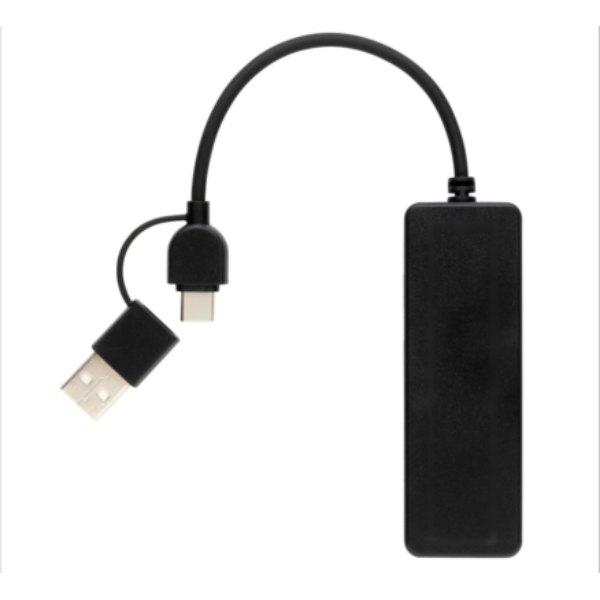 RCS gerecyclede plastic USB-hub met dual input — drukvlak artikel