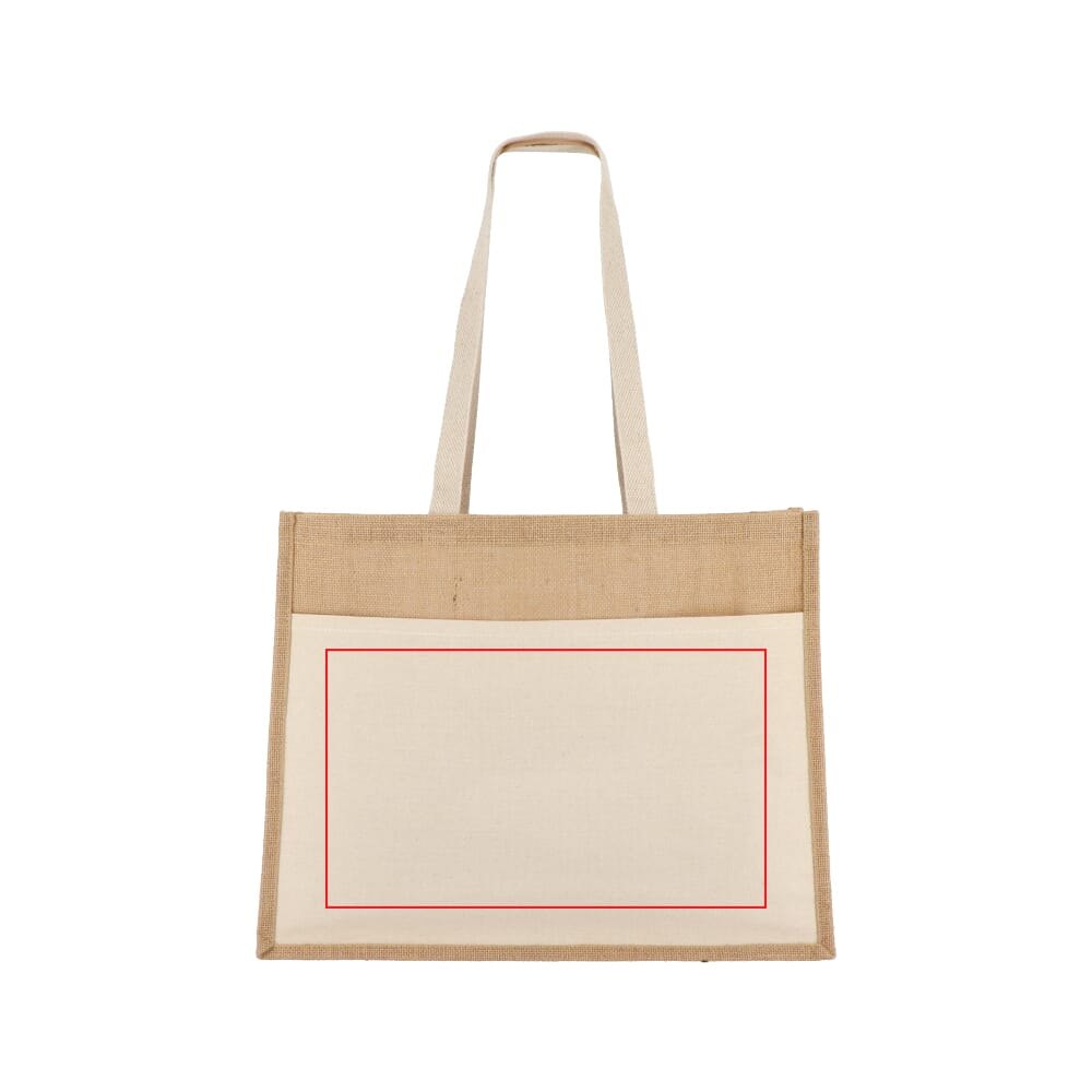 Jute Tote bag OEKO-TEX® 45 x 12 x 35cm 320g/m² — drukvlak op het voorvak