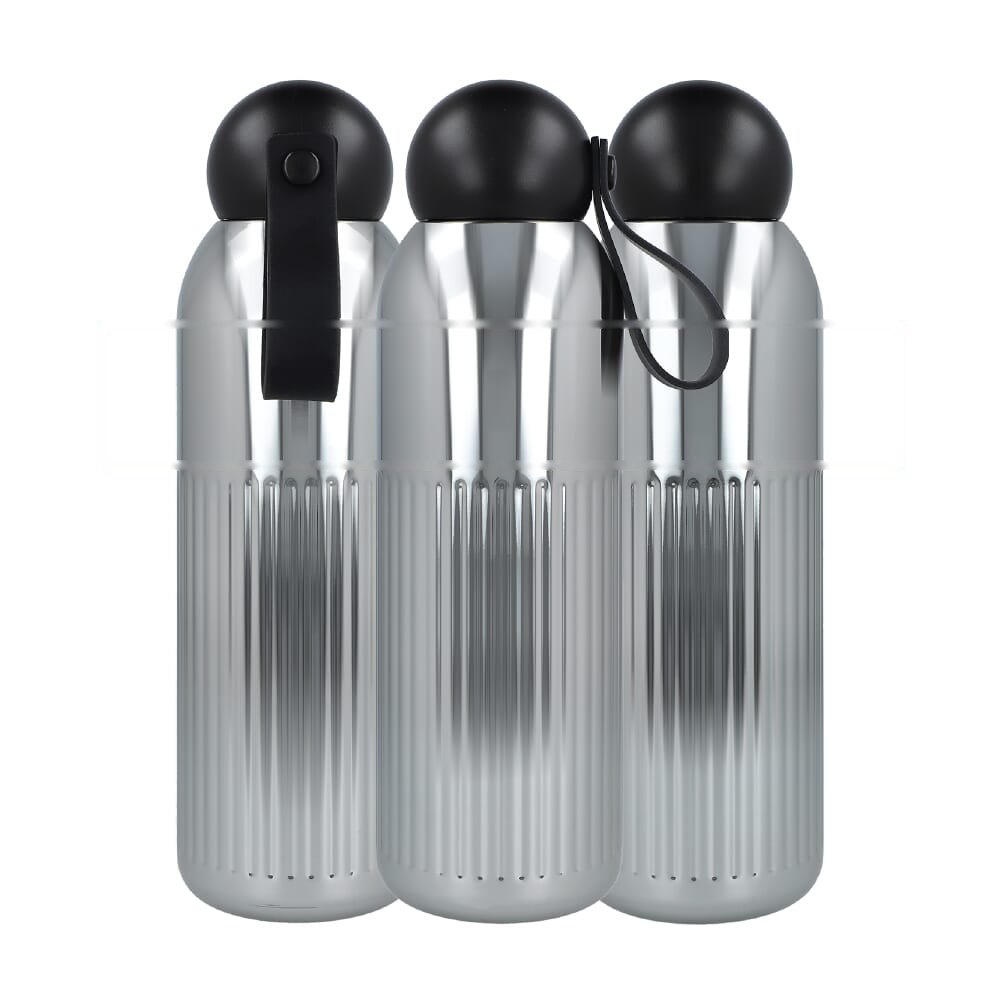 Sagaform Tekla stalen fles chroom (gerecycled) 500 ml — drukvlak rondom bovenzijde