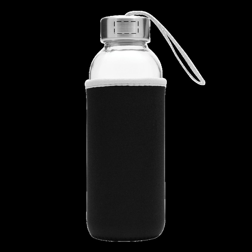 TAKE WELL - Glazen fles — drukvlak gecentreerd aan de zijkant van het deksel