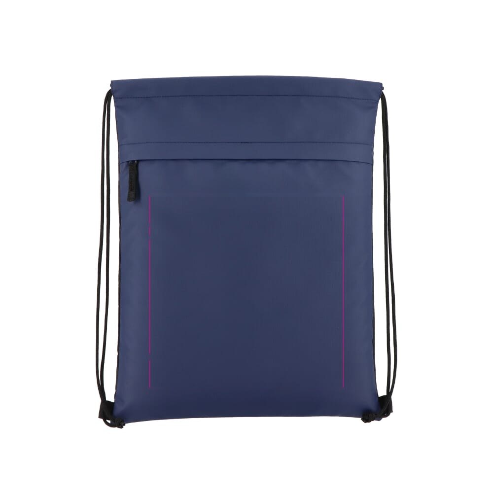 PU gecoorde 600D gerecycled PET trekkoordtas 33 x 42 cm — drukvlak midden onder rits