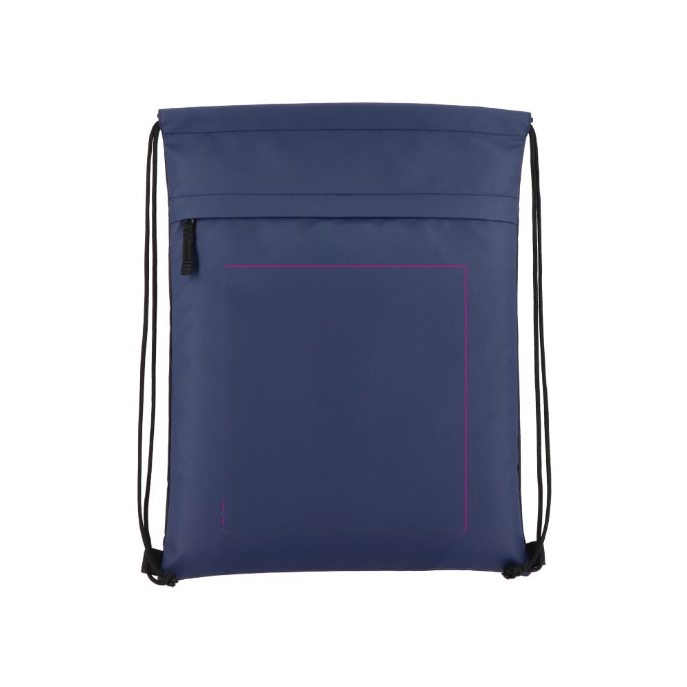 PU gecoorde 600D gerecycled PET trekkoordtas 33 x 42 cm — drukvlak groot onder rits