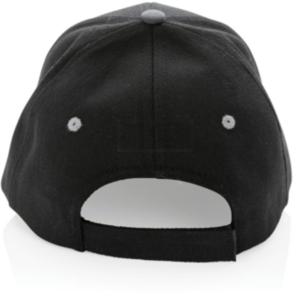 Impact AWARE™ 6 panel 280gr recycled katoen cap met bies — drukvlak artikel achterzijde