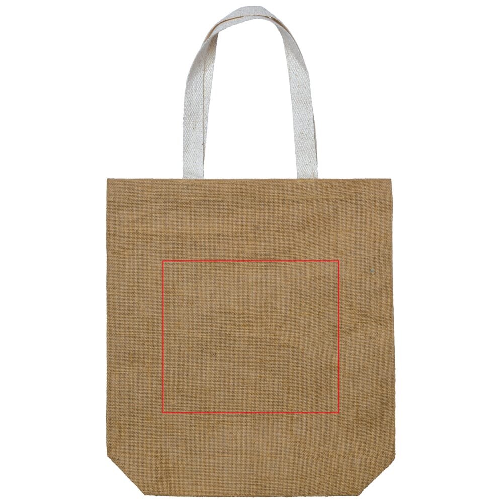 Schoudertas jute 340g/m² — drukvlak midden op de achterkant