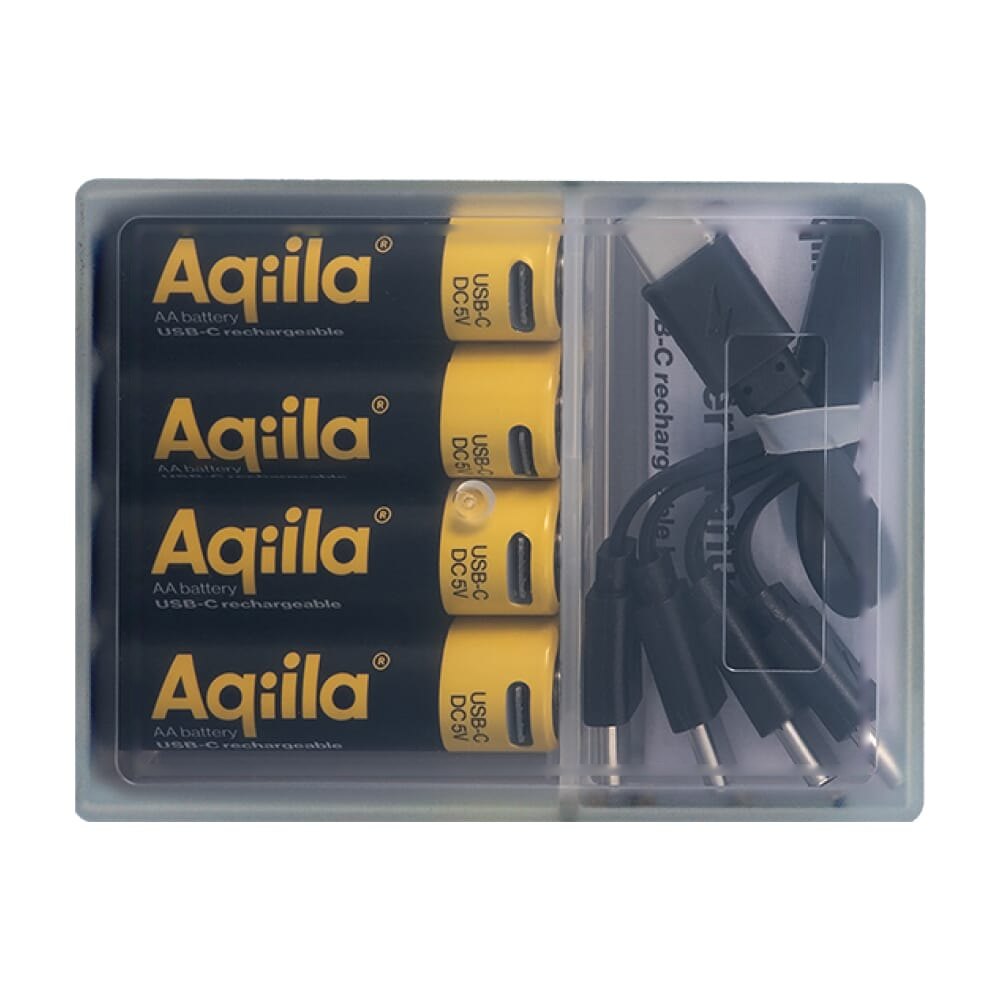 Aqiila Oplaadbare USB-C Batterijen AA 2000mAh 4-pack — drukvlak bovenkant