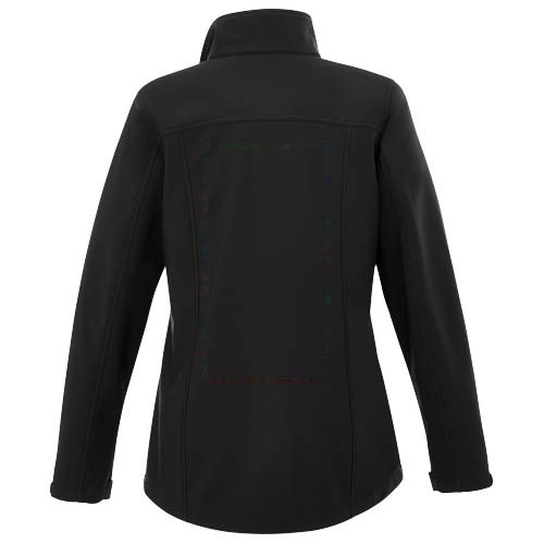 Maxson softshell dames jas — drukvlak impact hoog op de achterzijde