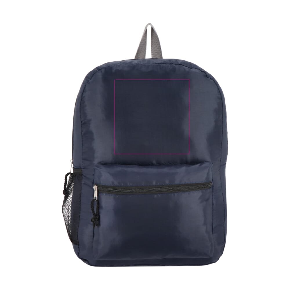 190T gerecycled PET lichtgewicht rugzak 30.5 x 12.7 x 42 cm 16 L — drukvlak boven het voorvak