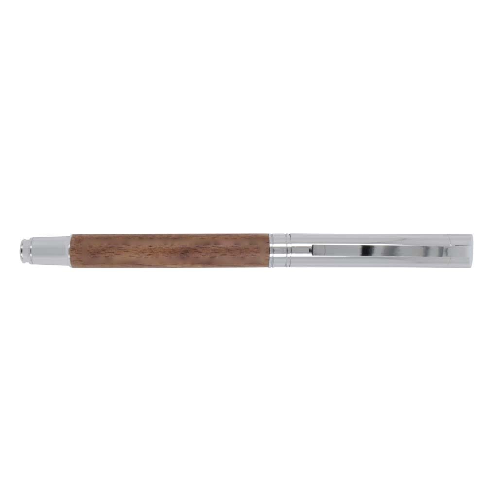Balpen en rollerball set walnoot hout — drukvlak rollerball verlengde van de clip