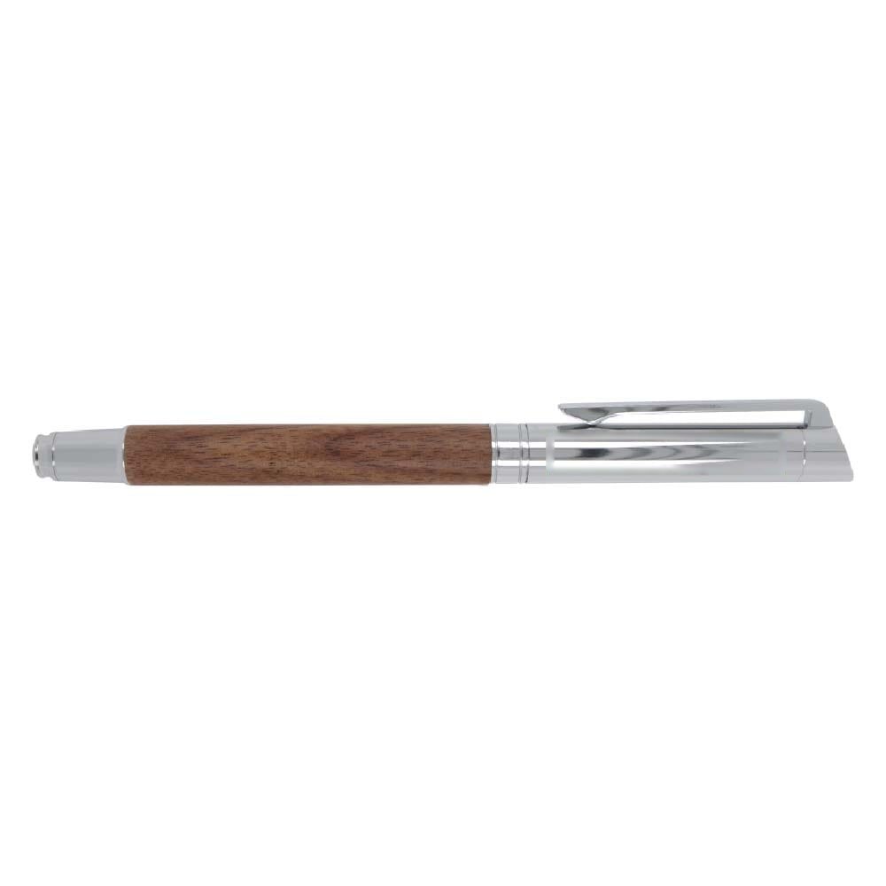 Balpen en rollerball set walnoot hout — drukvlak rollerball 90 graden onder de clip
