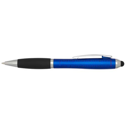 Nash RCS balpen met stylus van gerecycled plastic met gekleurde behuizing en zwarte grip (zwarte inkt) — drukvlak verlengde van de clip gehele lengte