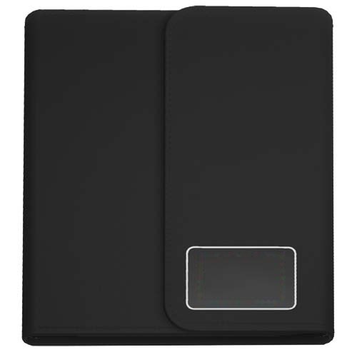 SCX.design O18 A5 notitieboek met 5 W draadloze 4000 mAh powerbank en oplichtend logo — drukvlak voorzijde
