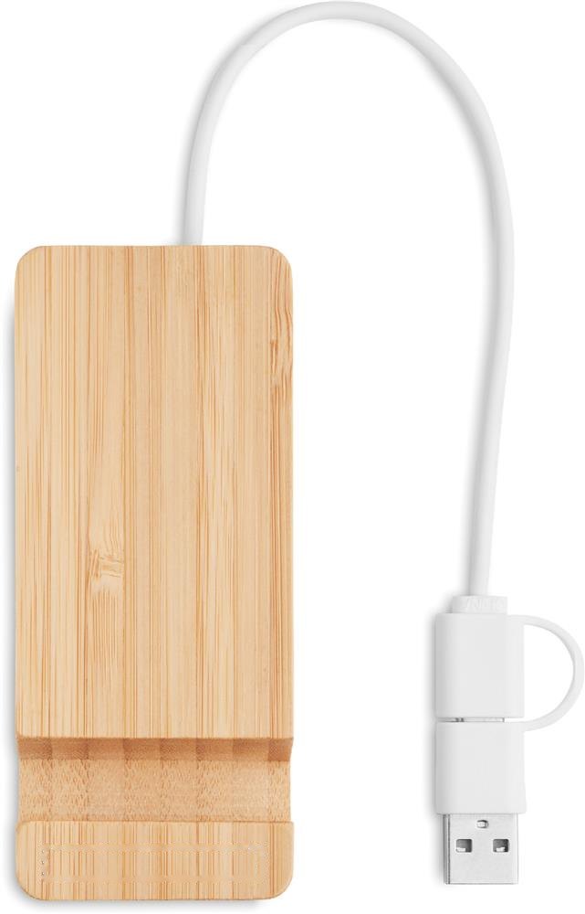 HUBSTAND - Bamboe USB hub 4 poorten — drukvlak bovenzijde onder