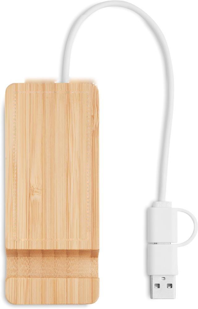 HUBSTAND - Bamboe USB hub 4 poorten — drukvlak bovenzijde boven