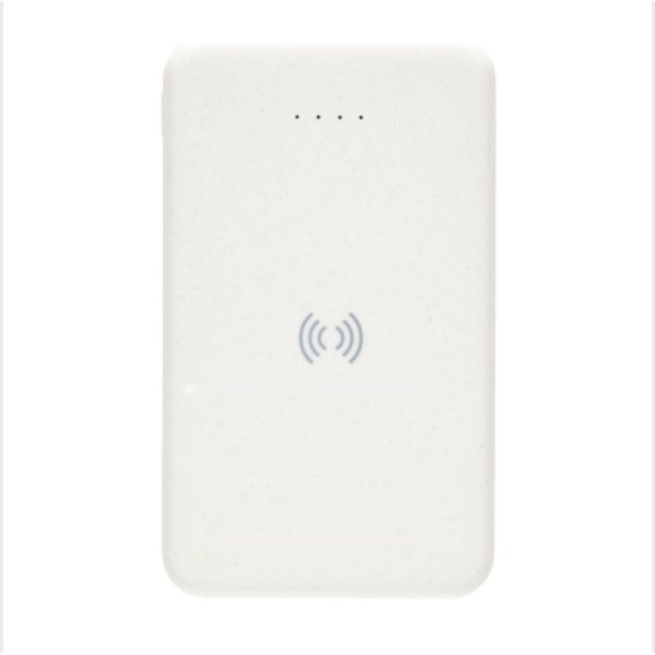 RCS gerecycled plastic 5.000 mAh 5W draadloze powerbank — drukvlak artikel voorzijde onder