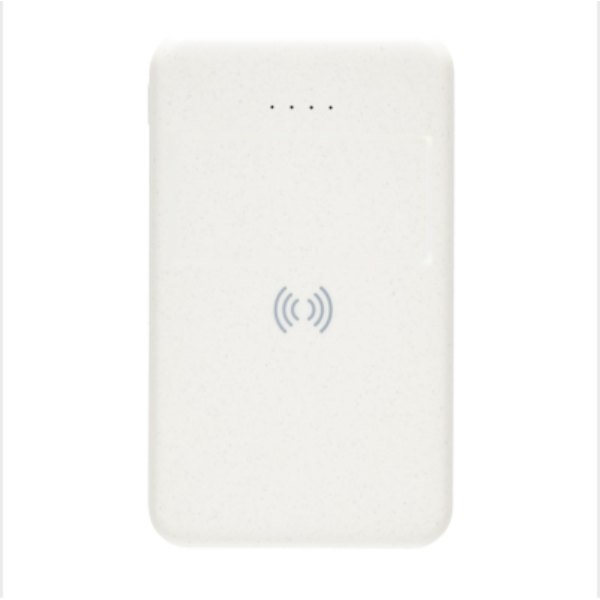 RCS gerecycled plastic 5.000 mAh 5W draadloze powerbank — drukvlak artikel voorzijde boven