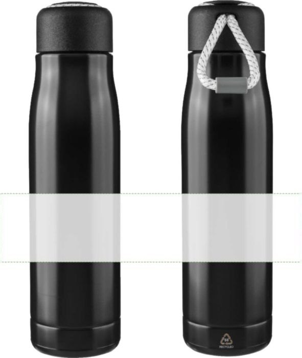 Gerecyclede roestvrijstalen dubbelwandige drinkfles (500 ml) Solene — drukvlak rondom