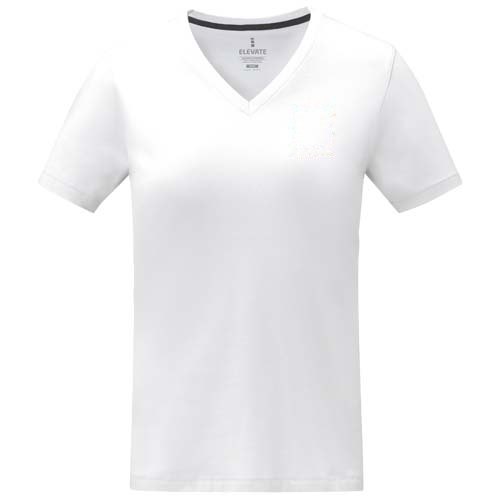 Somoto Dames T-shirt met V-hals en korte mouwen — drukvlak linker borst